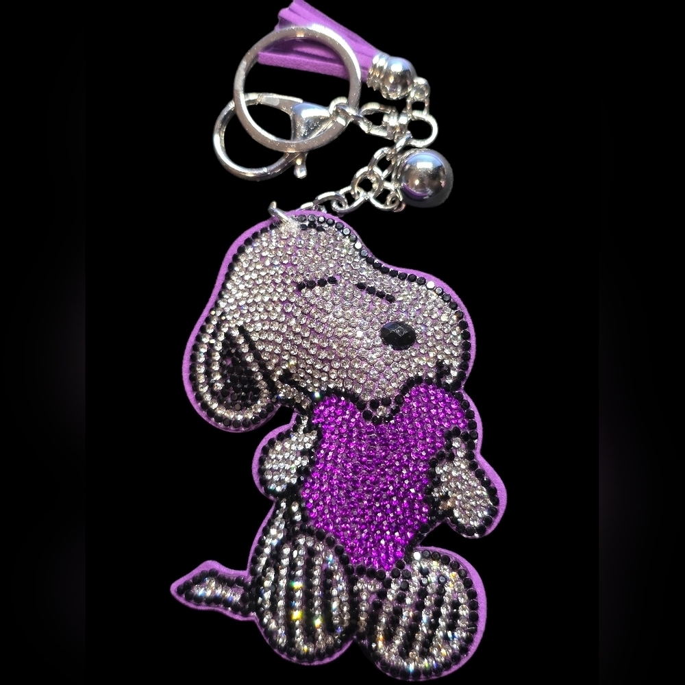 Purple and Silver Snoopy Bag Charm Keychain